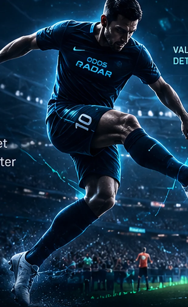 Illustrative football stadium artwork, not a real fixture